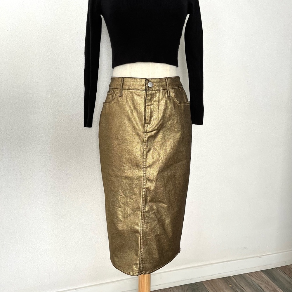 NWT $69 Marc New York Jeans Gold Metallic Mid Length Column Skirt